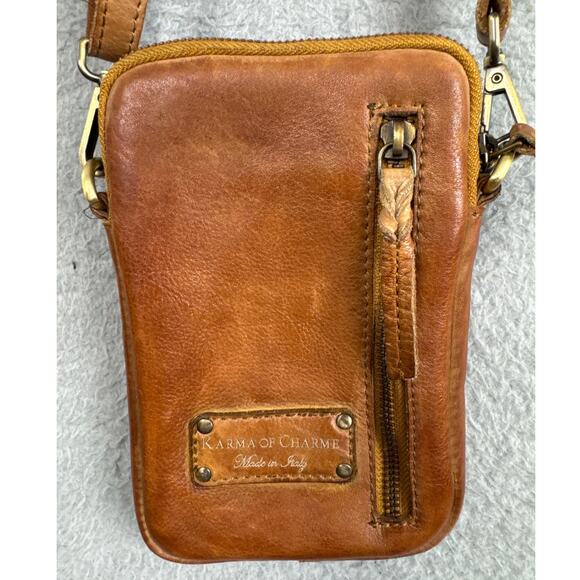 Karma Of Charme Leather Crossbody Purse Cognac Italian Leather Bohemian Retro - Picture 3 of 11